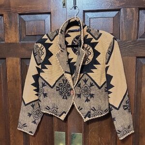 Vintage Nikki Saggaro Black and Tan Patterned Women's Jacket